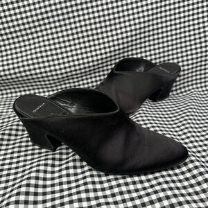Aquatalia Olima Stretch Satin Slip On Mid Heel Mule Pointed Toe Size 6.5 Black
